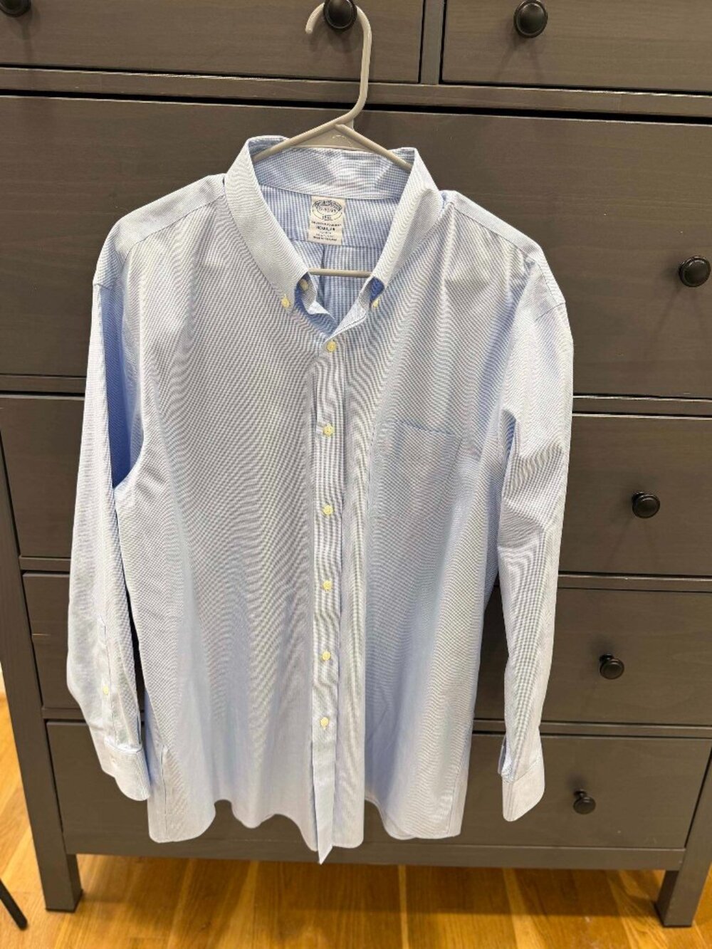 Brooks Brothers Non Iron Dress Shirt Light Blue Check 17-32/33 Regular Original